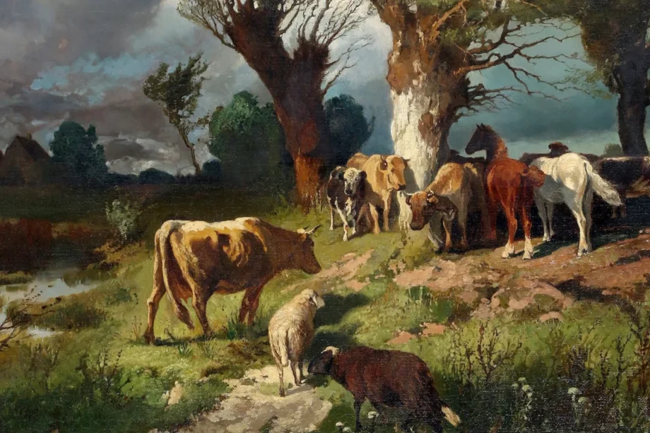 Schilderij Koeien in de storm naar Hermann Baisch